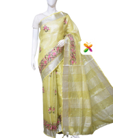Pure Linen Tissue Saree With Embroidery SILK ZONE